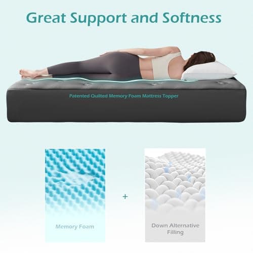 Hansleep Memory Foam Mattress Pad Topper King, King Size Mattress Topper Viscose Derived from Bamboo, King Foam Bed Mattress Pad Cover for Back Pain Relief, 78" x 80", Charcoal Grey - Thumbnail 3