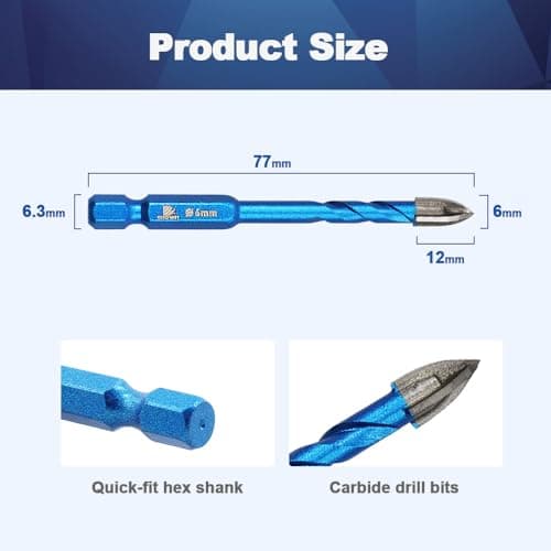 Masonry Drill Bit BRSCHNITT 10pcs Carbide Tips Concrete Drill Bit Set for Pots Bottles Ceramic Tile Glass Brick Ceramic Hex Shank - Thumbnail 2