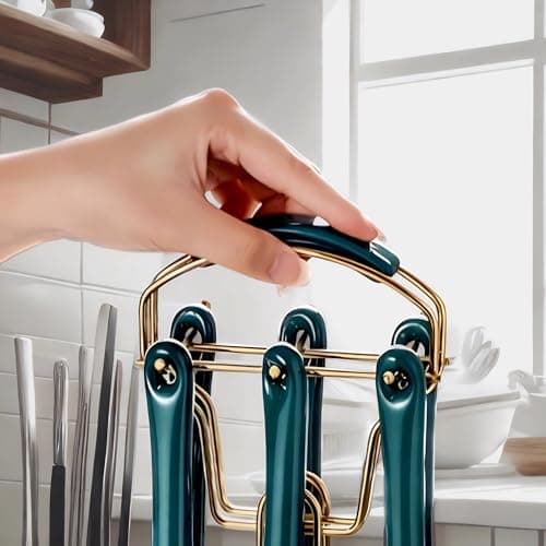 Novellus Stainless Steel Gold Kitchen Utensils Set with Holder, 7pcs Green - Thumbnail 6
