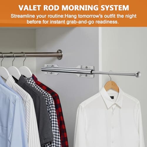 LOMILD Closet Valet Rod Slide Out, Closet Pull Out Rod for Bedroom Laundry Room Bathroom, Chrome - Thumbnail 3