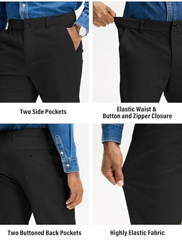 Comdecevis Khaki Pants Mens Elastic Waist Casual Pants for Men Stretch Cotton Chinos M(34) Black - Thumbnail 6