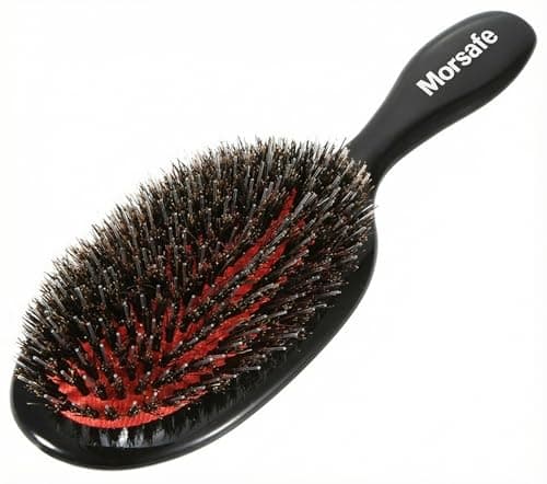 Morsafe Boar Bristle Hair Brush for Women Men Painless Detangling Paddle Brush for Curly Fine Tangled Hair, Anti-frizz Boar Nylon Bristle Cushioned Brush, Includes Cleaning Tool - Image 1