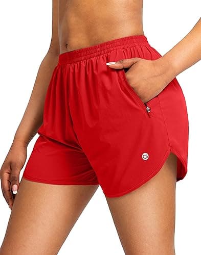 Women's Running Shorts with Zipper Pockets Quick Dry Athletic Workout Gym 3" Short Shorts for Women with Comfy Liner (red, Large) - Image 1