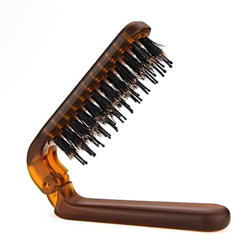 Travel Folding Hair Brush, Collapsable Portable Pocket Boar Bristle Hair Brush for Thin Thick Hair, Mini HairBrushfor Men Women Kids Thick Thin Curly Straight Wet Dry Hair Restore Shine Fold x1 Amber