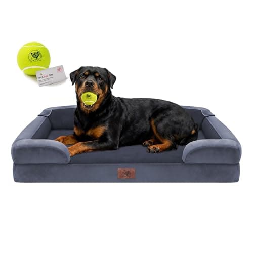 Orthopedic Dog Bed for Extra Large Dogs, XXL Waterproof Egg Crate Memory Foam Pet Bed Bolsters with Removable Washable Cover & Non-Slip Bottom, Tennis Ball Toy, 45x35