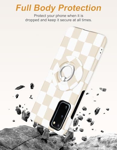 Aitipy Magnetic Checkered Phone Case for Samsung Galaxy S23 Ultra, Compatible with Magsafe, with Cute Checkerboard Stand Ring Holder Aesthetic Protective Phone Cover for Women Girls - Beige - Thumbnail 5