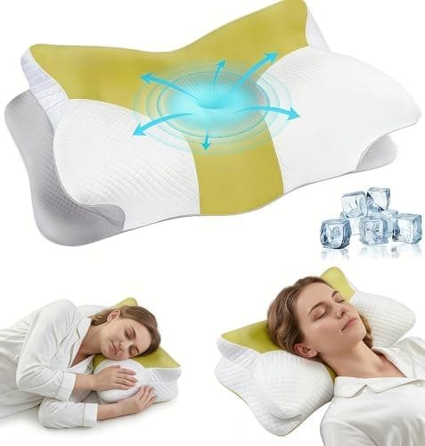 Cervical Neck Pillow for Pain Relief - Ergonomic Cooling Neck Support Pillow,Orthopedic Contour Memory Foam Side Sleeper Pillows with Breathable Ice Silk Pillowcase for Side Back Stomach Sleeper - Image 1