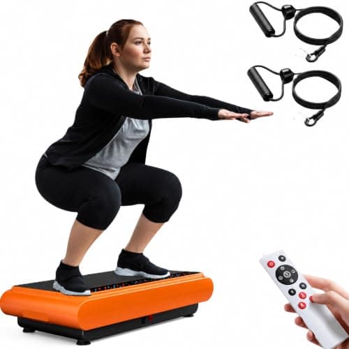 Natini Vibration Plate Exercise Machine - Whole Body Vibration Platform Machine with Pilates Bar Resistance Bands for Home Fitness Training Equipment & Weight Loss (Orange) - Image 1