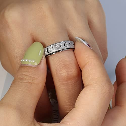 Fidget Toys Anxiety Ring for Women Stainless Steel Spinner Ring Fidget Rings Men Adult Silver Rainbow Black Color Pack Size 9 - Thumbnail 5