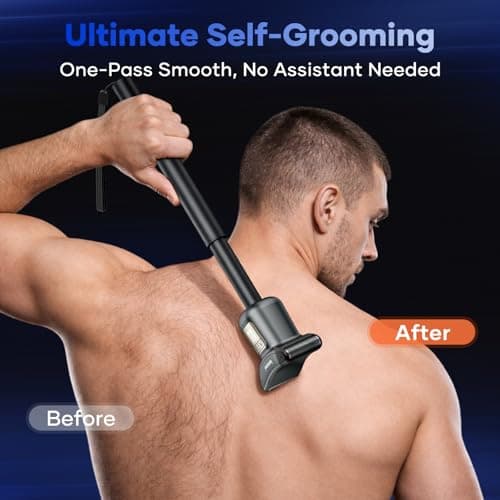 Men's Back Hair Trimmer for Men - 2-in-1 Foil & T-Blade, Dual Power Body Hair Trimmer LED Display IPX6 Waterproof Type-C Extendable Groomer for Back Chest Shoulders Body Hair Electric Back Shaver - Thumbnail 6