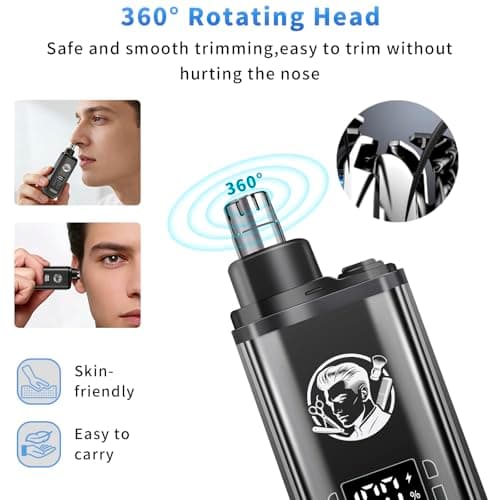 pebsoa® Professional Men's Hair Trimmer Set, Cordless Hair Clippers for Men, Includes a T-Shaped Trimmer and a Nose Hair Trimmer,LCD Battery Level Display（Black） - Thumbnail 6