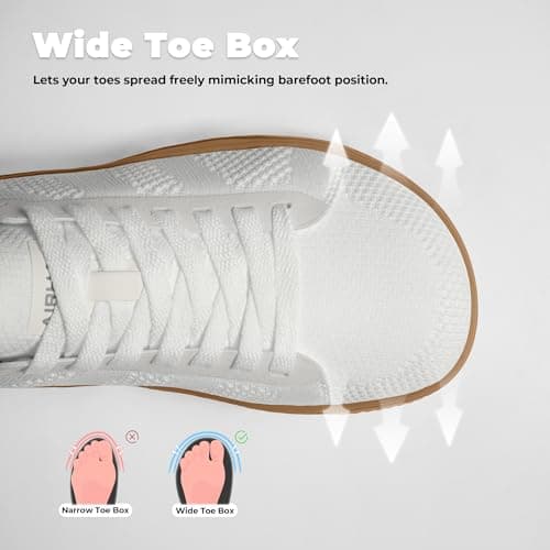 AIRHAS Womens Wide Toe Box Barefoot Shoes Zero Drop Fashion Sneakers for Women Walking Casual Minimalist Shoes(White/Gum,7.0) - Thumbnail 3