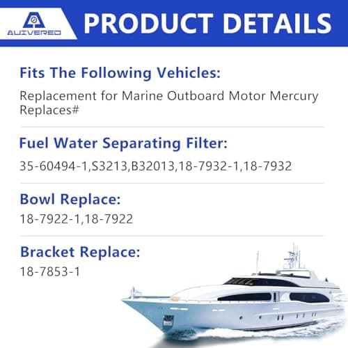 S3213 Fuel Water Separator Filter Assembly Kit - 10 Micron Marine Boat Filter for Mercury Yamaha Outboard Motor - Replaces S3214, 35-60494-1, 18-7932-1, 18-17928, 35-809097 Fuel Water Separator Filter - Thumbnail 5