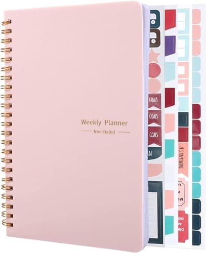 Undated Weekly Planner with Habit Tracker, 52 Weeks To Do List Notebook A5 Weekly Goal Planner with Spiral Binding & Stickers Home Work School Supplies for Women Girls 8.2" x 5.7" - Pink - Image 1