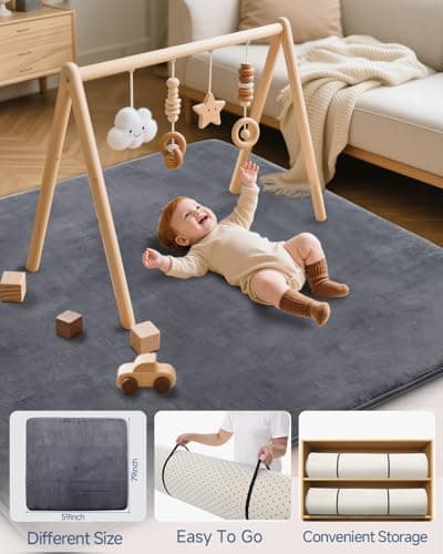 Large Thick Baby Play Mat for Floor,Padded Foam 59x79 Playpen Mat, Soft Support&Plush Feel Nursery Rug,Non Slip for Toddler,Infants,Kids Play,Yoga,Baby Crawling,Tummy Time (Dark Grey) - Thumbnail 6