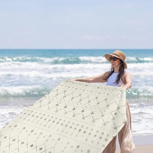 Beach Blanket Waterproof Sandproof, 10'X 9' Extra Large Oversized Beach Mat for 2-8 Adult, Quick Drying Lightweight Washable Polyester Picnic Blankets for Outdoor, Travel, Camping, Hiking-Moroccan - Thumbnail 4