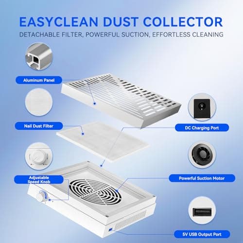 Makartt Nail Dust Collector - Dust Collector Nail Tech Quite SYMPHONEE Dust Extractor Vacuum for Acrylic & Gel Nails Plug-in Ultra Thin Portable with Reusable Filter White - Thumbnail 2