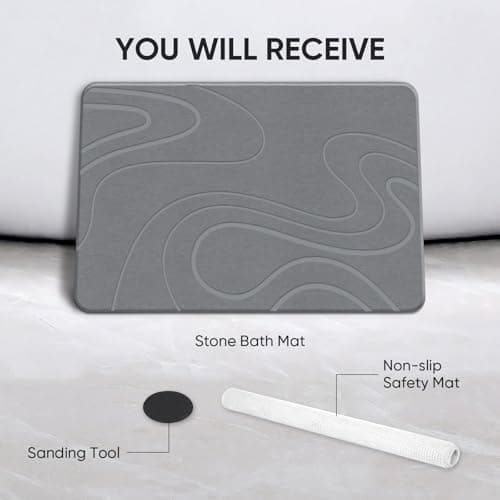 Jiloma Stone Bath Mat Diatomite Stone Mats for Bathroom Non-Slip Diatomaceous Earth Shower Mat Super Absorbent Bathroom Floor Mat Natural Easy to Clean(24 * 16 Grey) - Thumbnail 6