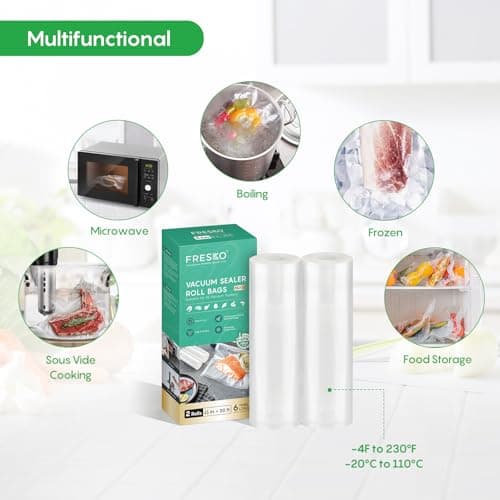FRESKO Vacuum Sealer Bags Rolls 2 Packs 11" x 20', Commercial Grade Seal a Meal Bags for Storage Food and Sous Vide, BPA Free, Heavy Duty Customized Size Freezer Bags for Vacuum Sealer - Thumbnail 2