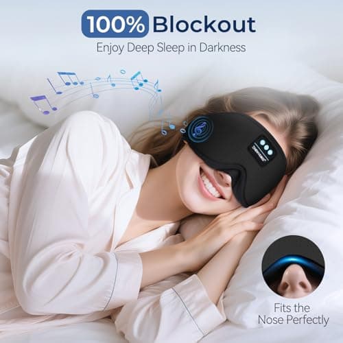 ZHENYEMEI 3D Sleep Mask with Bluetooth Headphones, Breathable Cotton Sleeping Headphones for Side Sleepers, Wireless Music Eye Mask with Timer, Gifts for Men Women, Black - Thumbnail 5