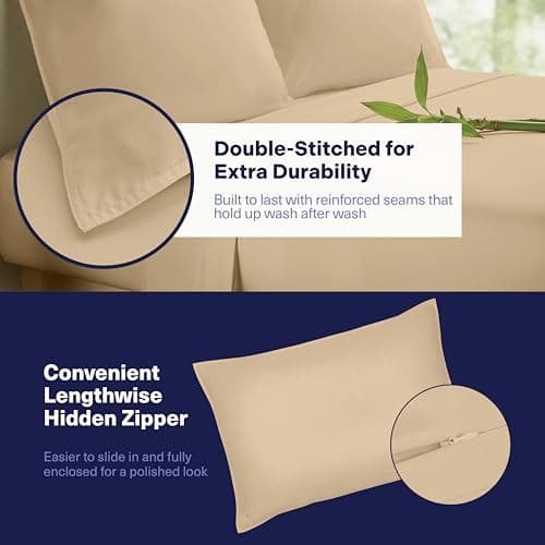 Kickoff Viscose Bamboo Sheets Full Size 4-pc 100% Organic Bamboo Viscose Bed Cooling Sheets Full Size Set Cool Bedding for hot Sleepers Sheet Set - Gift Ready Packaging (Beige, F) - Thumbnail 6