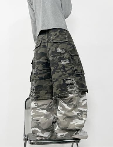 Men's Y2k Hip Hop Baggy Jeans Camo Denim Pants Loose Fit Denim Pantalones Long Trousers Streetwear Rock Camouflage - Thumbnail 6