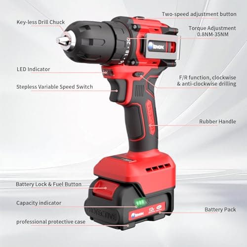 Brushless Cordless Drill Set,12V Power Drill Set with Battery and Charger, Electric Driver/Drill Bits, 3/8'' Keyless Chuck,20+1 Torque Setting, 300 inch-lbs, with LED Electric Drill Set - Thumbnail 3