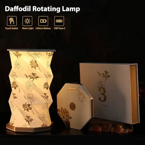 ZBOLE Birthday Flower Folding Rotating Lamp - March Narcissus, Rechargeable Folding Paper Light, Elegant Gift Box – Ideal Anniversary, Birthday Gift for Women, Mom, Sister, Grandma-White - Thumbnail 4