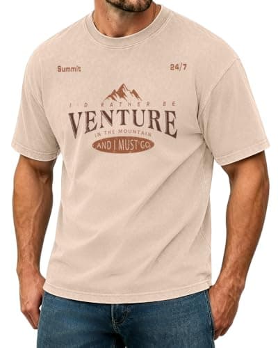 YTD Acid Wash Graphic T-Shirts for Men Women, Relaxed Fit Cotton Crewneck Short Sleeve Casual Fashion Mountain Tee - Image 1