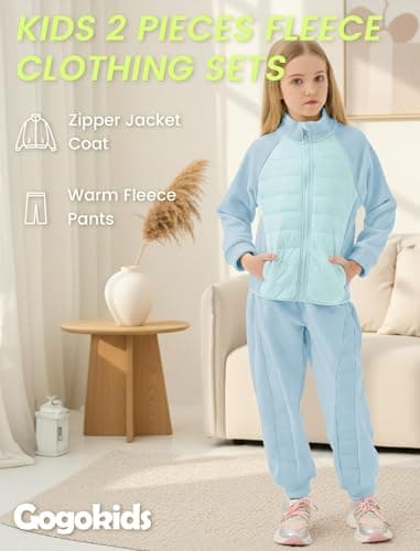 Gogokids Boys Girls 2-Piece Fleece Outfits, Warm Quilted Winter Jacket & Pants Set, Kids Thermal Tracksuit Snow Suit Layer for School Skiing, 5-6 Years - Thumbnail 2