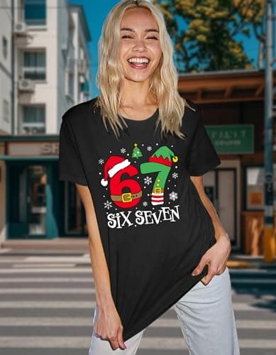 Six Seven Christmas Shirts for Women Funny Six Seven Christmas Mason Graphic Short Sleeve Tee Tops(Black,XX-Large) - Thumbnail 2