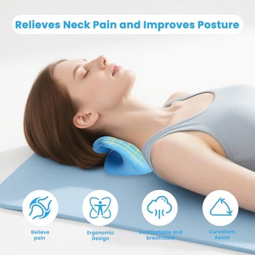 Karlstruyn Neck Stretcher Cervical Traction Device, Neck Hump Corrector for TMJ Pain and Shoulder Pain Relief, Neck and Shoulder Relaxer, Ergonomic Pain Pillow for Spine (Blue) - Thumbnail 4