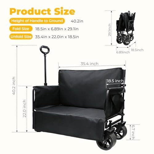Collapsible Foldable Wagon Cart with Wheels 240L Capacity Folding Sports Wagons, 560LBS Load Large 3-in-1 Grocery Heavy Duty Carts for Sand, Beach, Camping, Fishing - Thumbnail 4