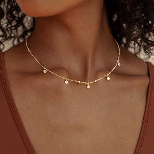 Ursteel 14K-Gold-Plated Cubic Zirconia Necklace for Women, Dainty 14K-Gold-Plated Necklace for Women Non Tarnish Station Necklaces Choker Cubic Zirconia Necklaces Wedding Prom Bridesmaids Gifts - Thumbnail 2