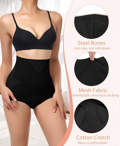 Ganado Tummy Control Shapewear Panties for Women High Waisted Shaping Underwear Body Shaper Slimming Panty Girdle (#2 Black+black, Small) - Thumbnail 4