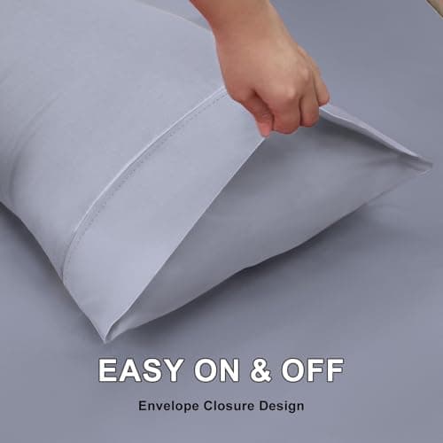 Lirex Queen Pillow Cases Set of 2, 100% Cotton Sateen, Breathable, Cooling, Soft for Quality Sleep, Pillow Covers with Envelope Closure, 20" x 30", Light Grey - Thumbnail 6
