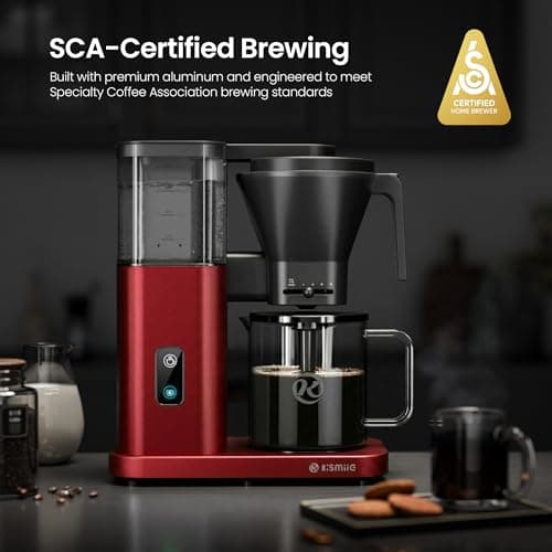 Kismile SCA-Certified 8 Cup Drip Coffee Maker, Pour Over Coffee Machine with 3s Instant Heat 197–205℉, Adjustable Flow Control, Removable Water Tank, Deep Cold Brew & 40 Min Keep Warm (Red) - Thumbnail 5