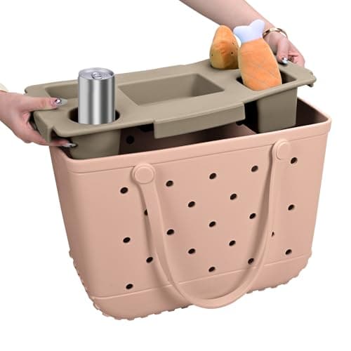 ZYTONGMAO Tote Topper Tray Accessories for Bogg Bag Large Only – Waterproof EVA Table Top Organizer Lid with Cup Holder, Snack, Phone & Drink Holders for Beach, Pool, Picnic, Travel (Khaki) - Thumbnail 4