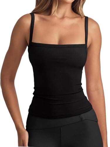 REORIA Women's Square Neck Tank Top Sleeveless Ribbed Basic Crop Tops Going Out Outfits Black Small - Image 1