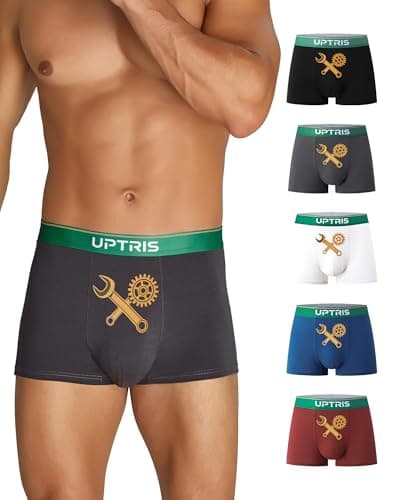 UPTRIS Boxer Briefs for Men Pack，Cotton Short-leg Mens Boxer Briefs Ultra Soft Underwear, 5 Packs No Riding Up Mens Underwear Comfort Moisture-Wicking and Breathable - Image 1
