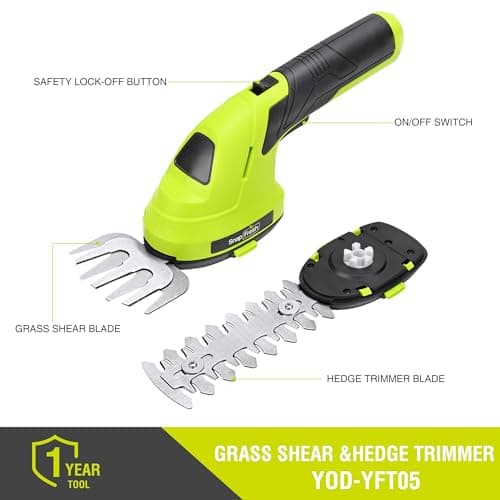 SnapFresh Cordless Grass Shears & Hedge Trimmer, 2-in-1 Handheld Electric Lightweight Hedge & Shrub Trimmer with Battery for Garden Yard Lawn, 2.0Ah Battery & USB-C Charging Cable Included - Thumbnail 4