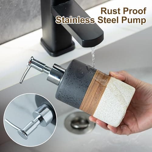 Cormomu Ceramic Dish Soap Dispensers Set(2 Pack), Hand, Dish, Shower Soap Dispenser for Kitchen Sink & Bathroom, Includes Stainless Steel Pump, Silicone Funnel & Diatomaceous Holder, Black - Thumbnail 4