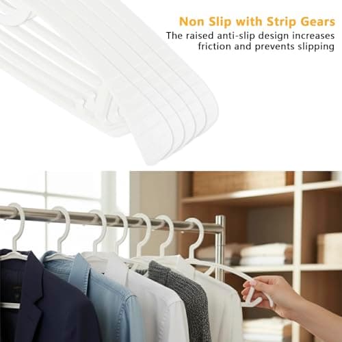 ISHUNAHOME Suit Hangers 20 Pack - No Shoulder Bump Heavy-Duty ABS Plastic Sturdy Hanger with Wide Shoulder for Jackets, Coats, Blazers, Anti-Slip Dual Hooks for Ties, Dresses, Heavy Sweaters (White) - Thumbnail 5