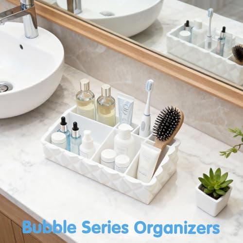 Bathroom Organizers and Storage Toothbrush Holders,Counter Vanity Countertop Home Decor Makeup Organization Essentials,White - Thumbnail 6