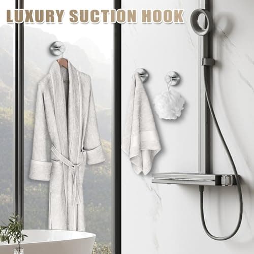 Fenas Suction Cup Hooks for Shower No-Drill Bathroom Hooks for Towels, Robes, Loofah Mountable on Bathroom Walls, Kitchen, Glass, Mirrors, Tile and Smooth,Non-Porous Surfaces (2, Brushed Nickel) - Thumbnail 6