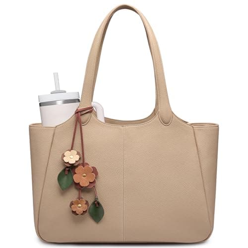 LOVEVOOK Tote Bag for Women, Leather Vintage Work Bag with 40oz Cup Holder, Fits 14" Laptop,Nurse Teacher Shoulder Bag - Image 1