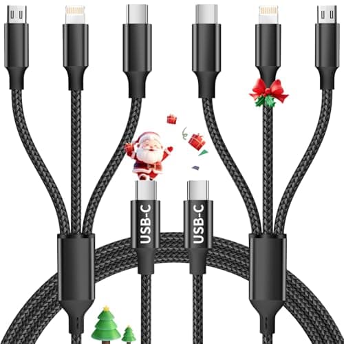 Travel Essentials,Dual Type-C 3 in 1 Multi Charging Cable, 4 FT Universal Charging Cables for All Devices, 2 USB-C/Lightning/Micro USB Port, Compatible with iPhone 17 16/15 Series/Phone/Tablet, Black - Image 1