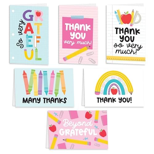 Hadley Designs Teacher Thank You Cards with Envelopes -24 Teacher Appreciation Cards Bulk, Cute Thank You Notes from Students, Teacher's Day End of School Year Christmas & Valentines Card for Teachers