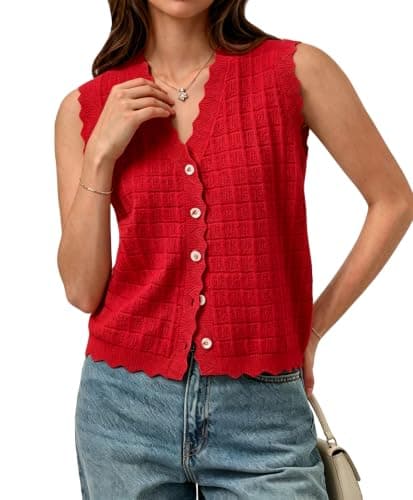 AceNest Soft Sweater Tank Womens Knit Top Trendy Sleeveless Top Vest Women Red S