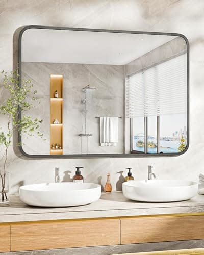 NBGV 22" x 30" Bathroom Mirror Black Bathroom Mirrors for Over Sink Modern Bathroom Vanity Mirror for Bedroom Entryway or Living, Metal Framed HD Tempered Glass Room Horizontal or Vertical - Thumbnail 2